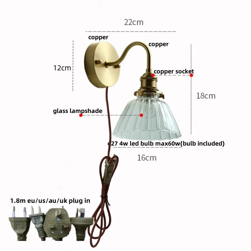 DecorBites™ Clear Glass LED Wall Sconce Pull Chain Switch Modern Stair Light
