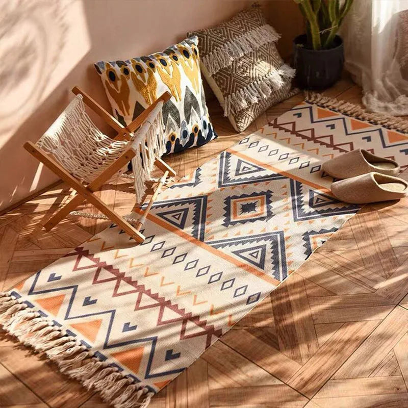 DecorBites™ Linen Plaid Cotton Weave Carpet - Bohemian Style Rug for Living Room, Bedroom, and Home Decor