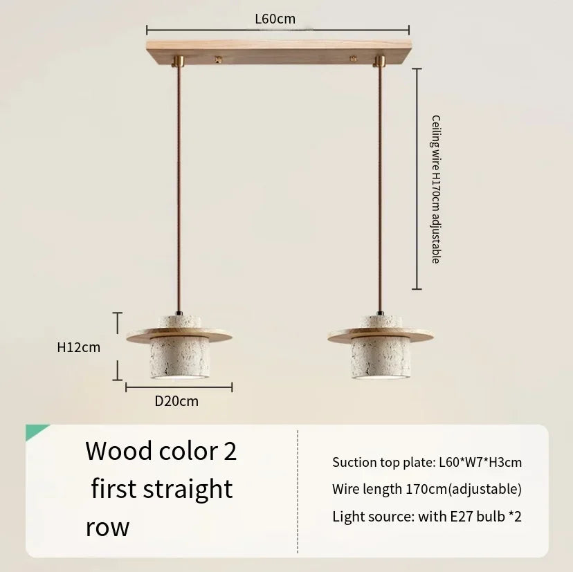 Modern Travertine Stone Pendant Light With Walnut Accent