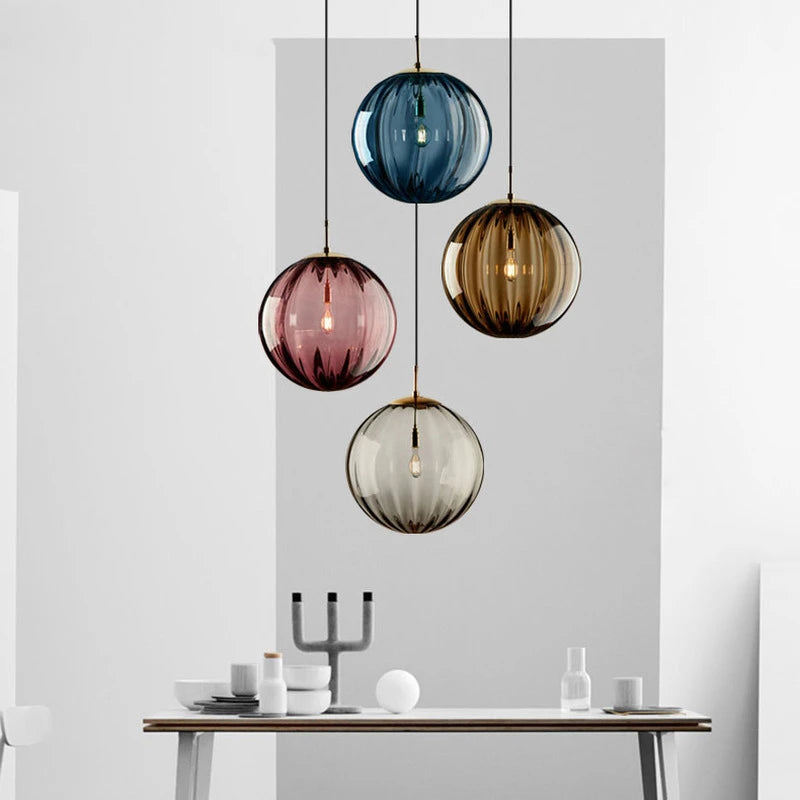 Nordic Glass Globe Pendant Light With Iron Finish