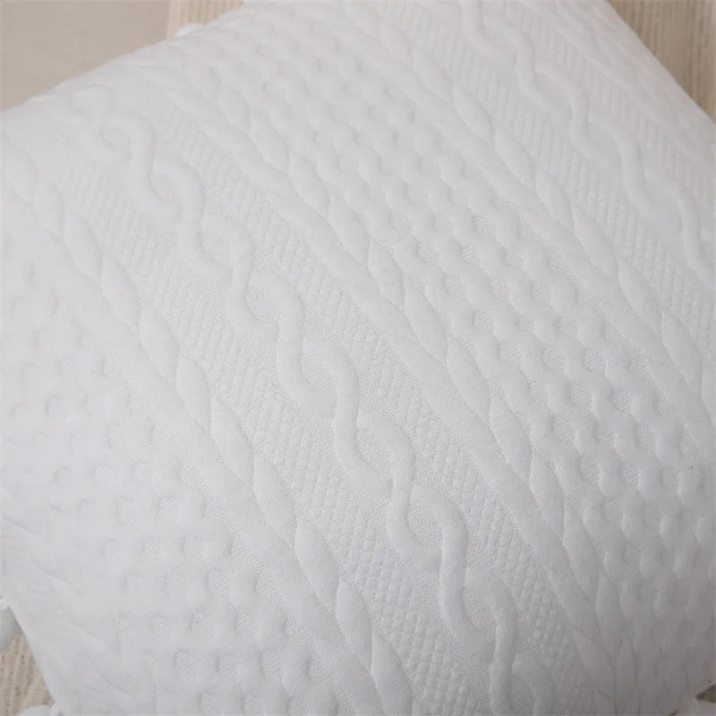DecorBites™ غطاء وسادة قطني مزين بالدانتيل والكُرات الصغيرة، 50×50 سم، كرات بيضاء، غطاء مقعد ناعم، ديكور منزلي