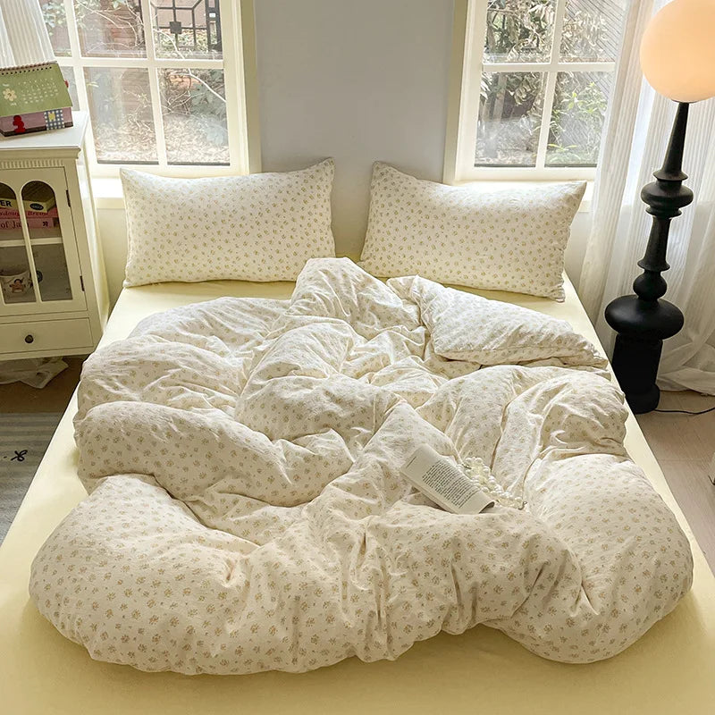 DecorBites™ Cotton Flower Print Bedding Set - Romantic High-Density Comforter for Adults