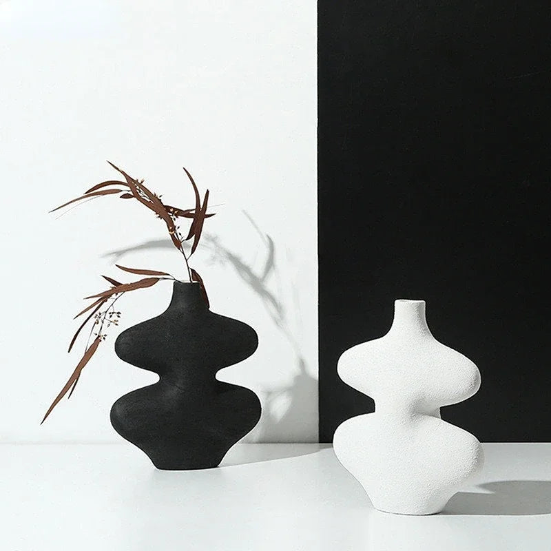 DecorBites™ Geometric Ceramic Vase Set Black White Crafts Home Decor Flower Arrangement