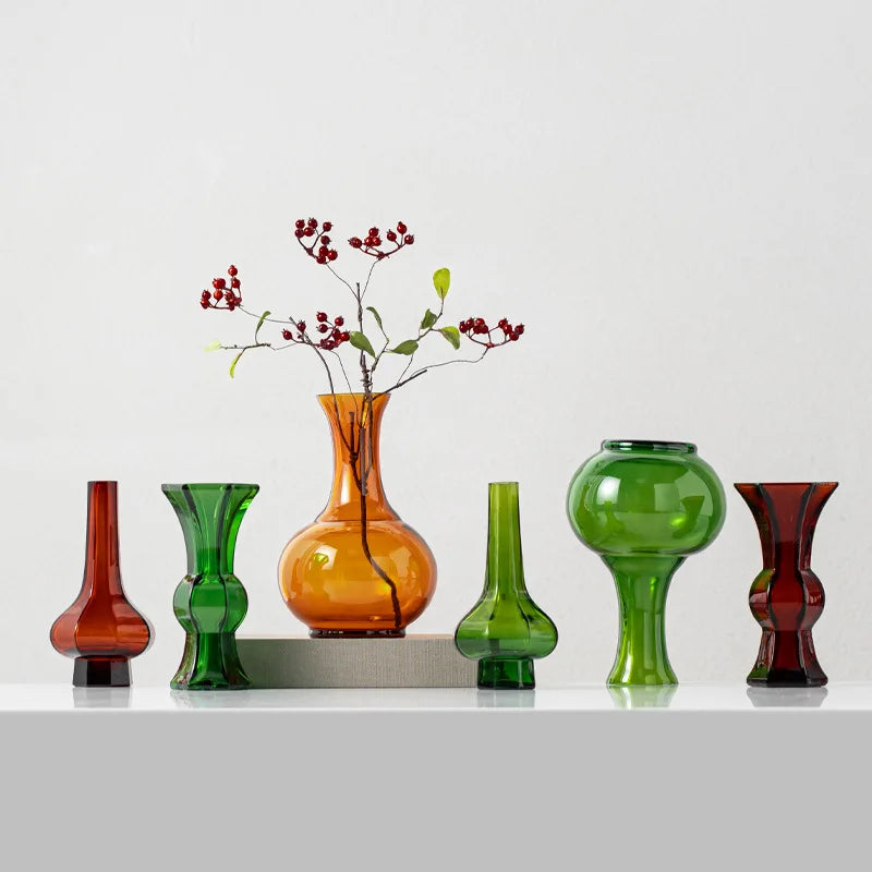 DecorBites™ مزهرية زجاجية خضراء بتصميم هندسي - حوض نباتات مائية للزينة المنزلية