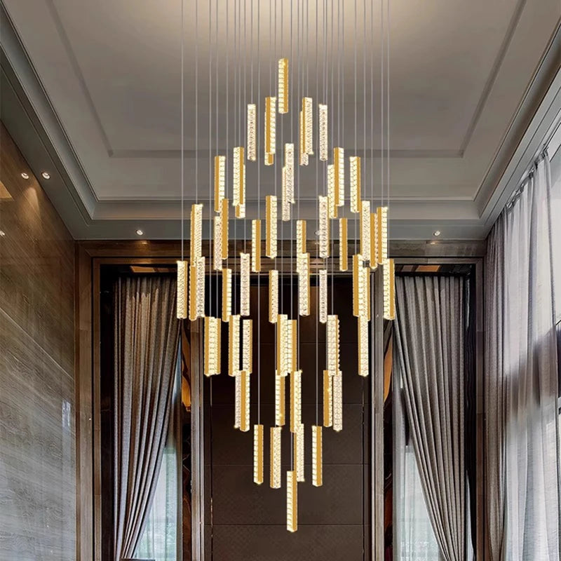 Modern Crystal Stairwell Pendant Light in Iron