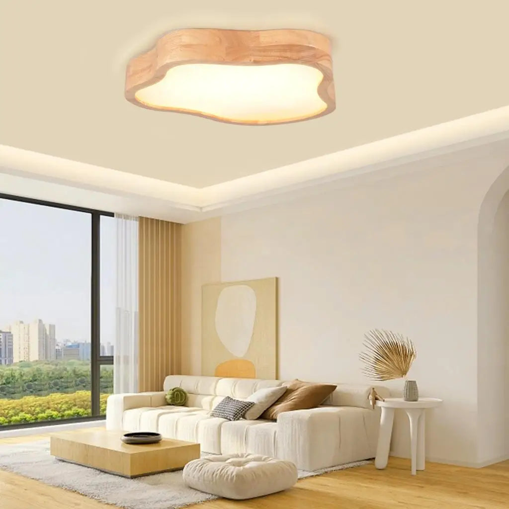 Plafonnier LED en bois en forme de nuage DecorBites™ pour salon moderne de style nordique