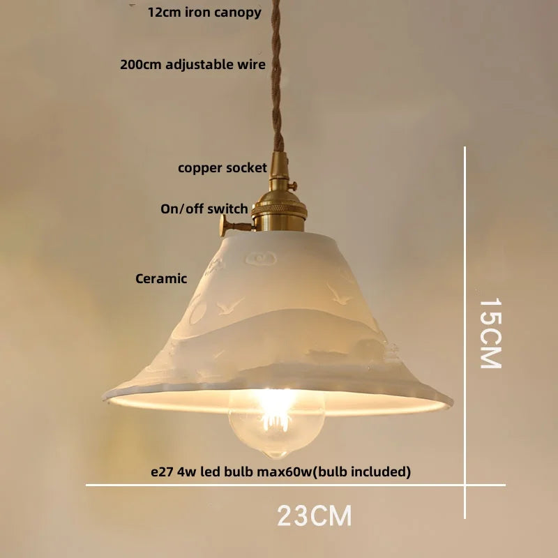 DecorBites™ مصباح معلق LED خشبي على الطراز الياباني، مصباح تعليق زجاجي شفاف قابل للتعديل