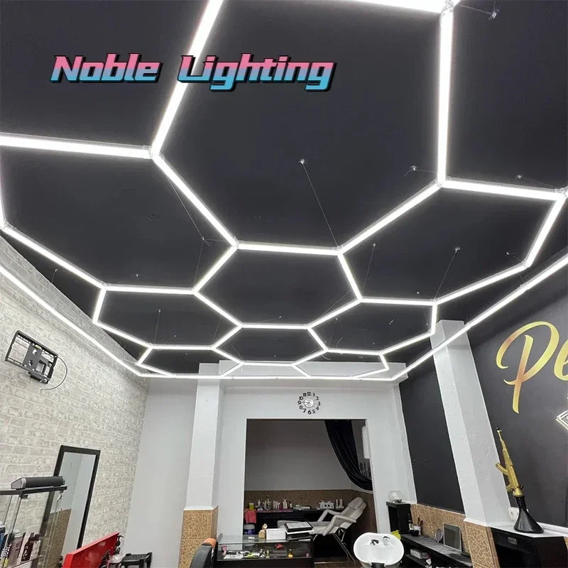 DecorBites™ مصابيح LED هندسية لمعرض تفاصيل السيارات وورشة العمل - ثيم ندفة الثلج متعددة الأضلاع