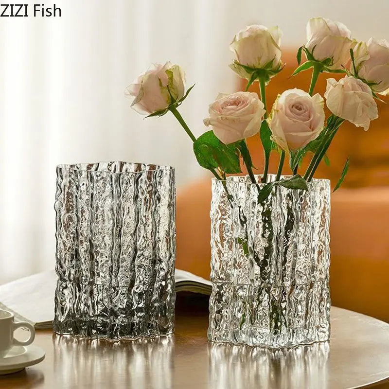 DecorBites™ Clear Ice Vase for Hydroponic Flowers Desk Decor Bouquets Minimalist Floral Arrangement Modern Glass Pot
