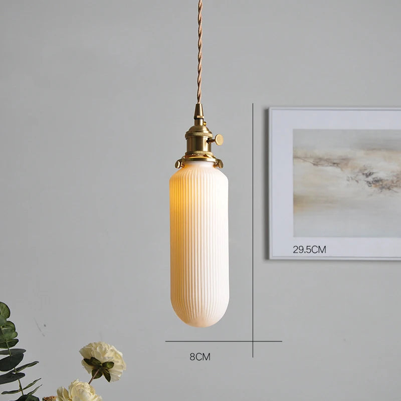 Japanese Ceramic Pendant Light With Polished Copper Finish