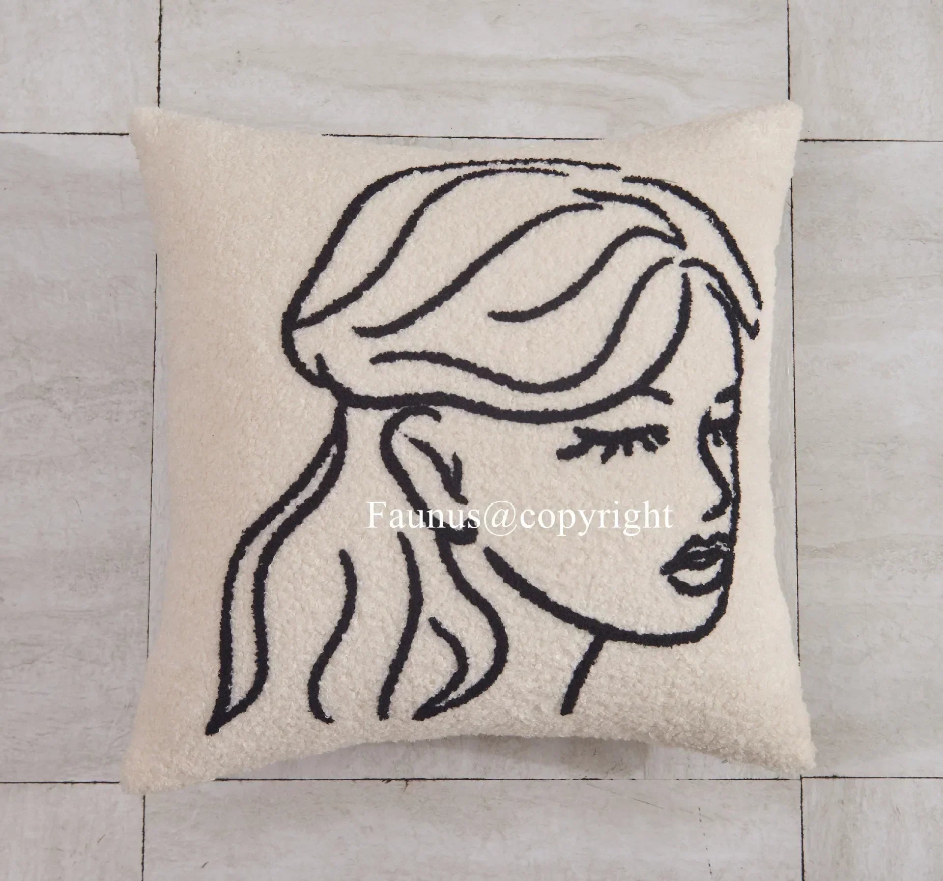 DecorBites™ غطاء وسادة من صوف الحمل مقاس 45x45، بيج أبيض، غطاء وسادة بتصميم فن تجريدي