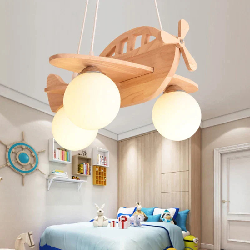 DecorBites™ LED Wooden Aircraft Kids Chandelier Boys Girls Room Decor Hanging Pendant Lights