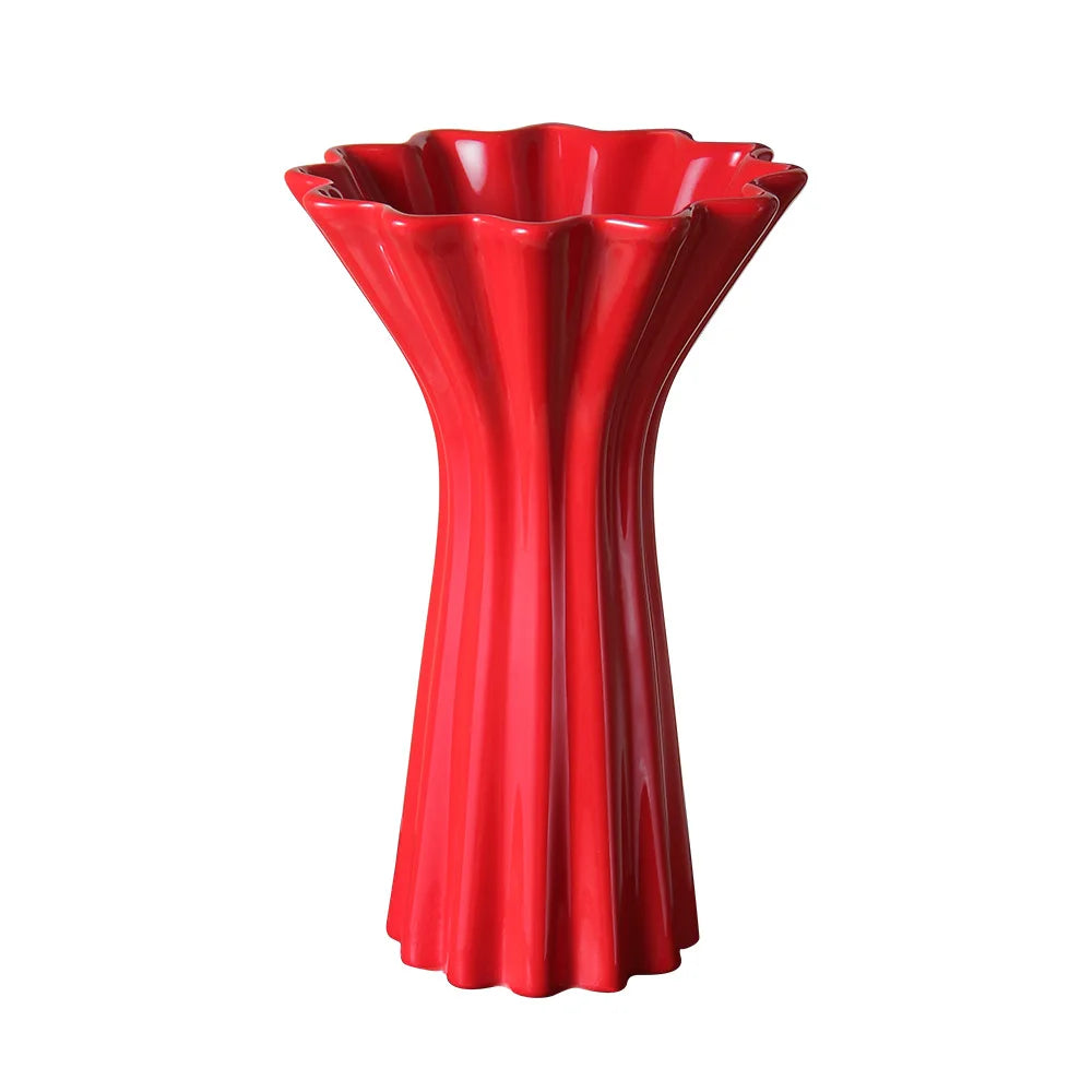 DecorBites™ Geometric Fold Pattern Ceramic Vase Red Floral Arrangement Terrarium Home Decor