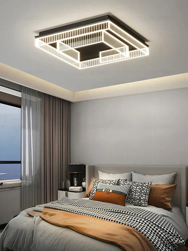 DecorBites™ LED Black Chandelier Acrylic Ceiling Lamp: Modern Luxur Lighting for Home & Office