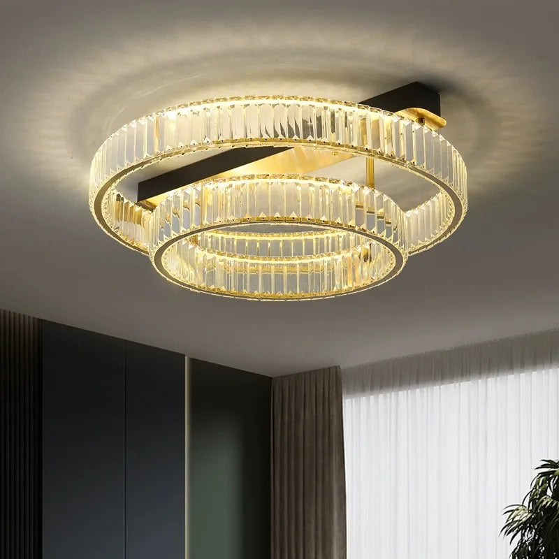 DecorBites™ مصابيح سقف نحاسية ذهبية كريستالية LED إضاءة ديكور منزلي حديثة للغرف