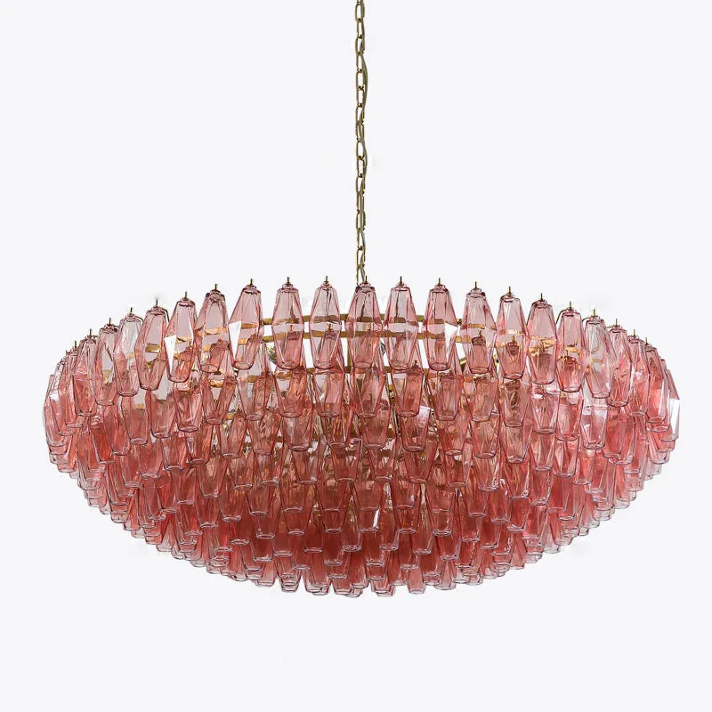 "DecorBites™ Large Pink Glass Chandelier Amber Classic Lighting for Dining Room"