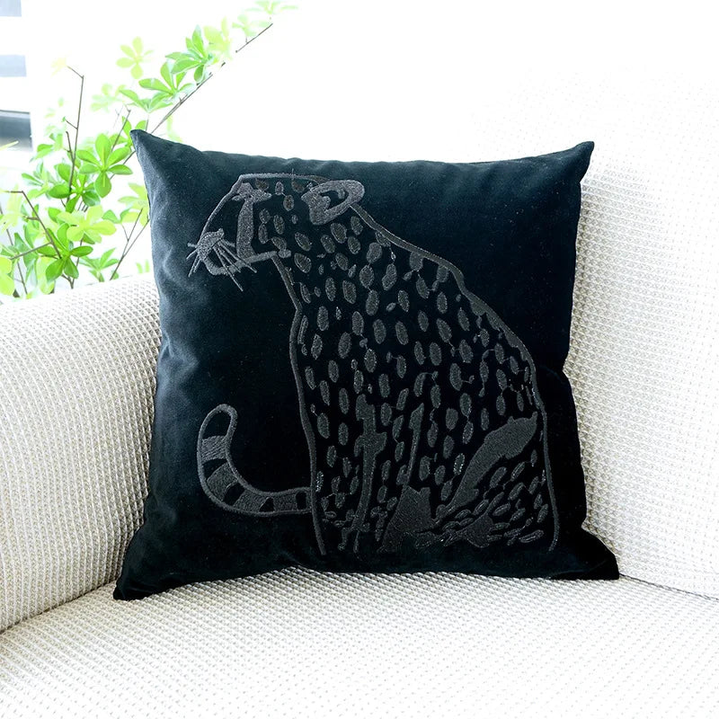 DecorBites™ Gold Leopard Velvet Pillow Case 45x45cm Luxury Embroidered Animal Cushion Cover