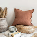 DecorBites™ Linen Pillow Cover 45x45cm with Fringe in Ivory/Dark Grey/Coffee for Home Decor