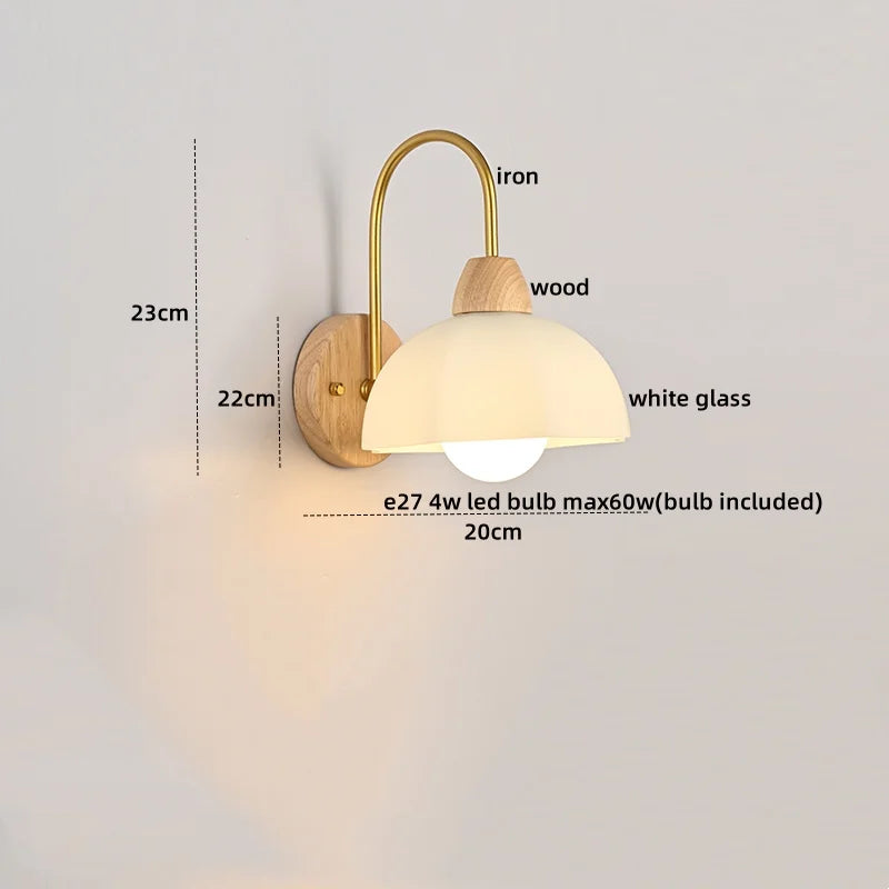 DecorBites™ Glass Wood LED Wall Lights Decor for Bedroom Living Room Coffee Mirror Bedside Lamp