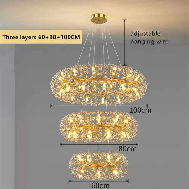 ثرية كريستال ذهبية من DecorBites™: مصباح LED فاخر معلق لغرفة المعيشة والطعام