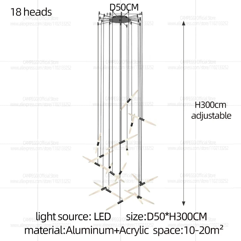 Modern Black Multi-Light Stairwell Pendant Light