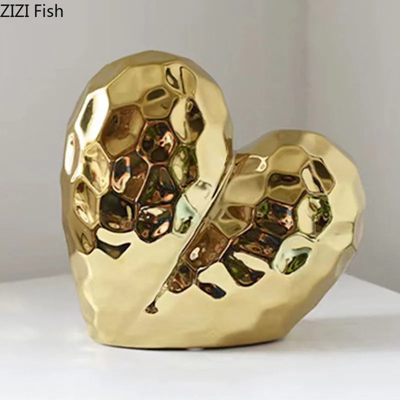 تمثال زخرفي سيراميك على شكل قلب ذهبي غير منتظم من DecorBites™ - تمثال ديكور على شكل قلب