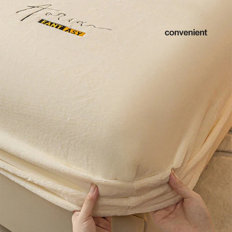 DecorBites™ Cozy Velvet Fitted Sheet: Thick Warm Bed Cover for Bedroom Living Room
