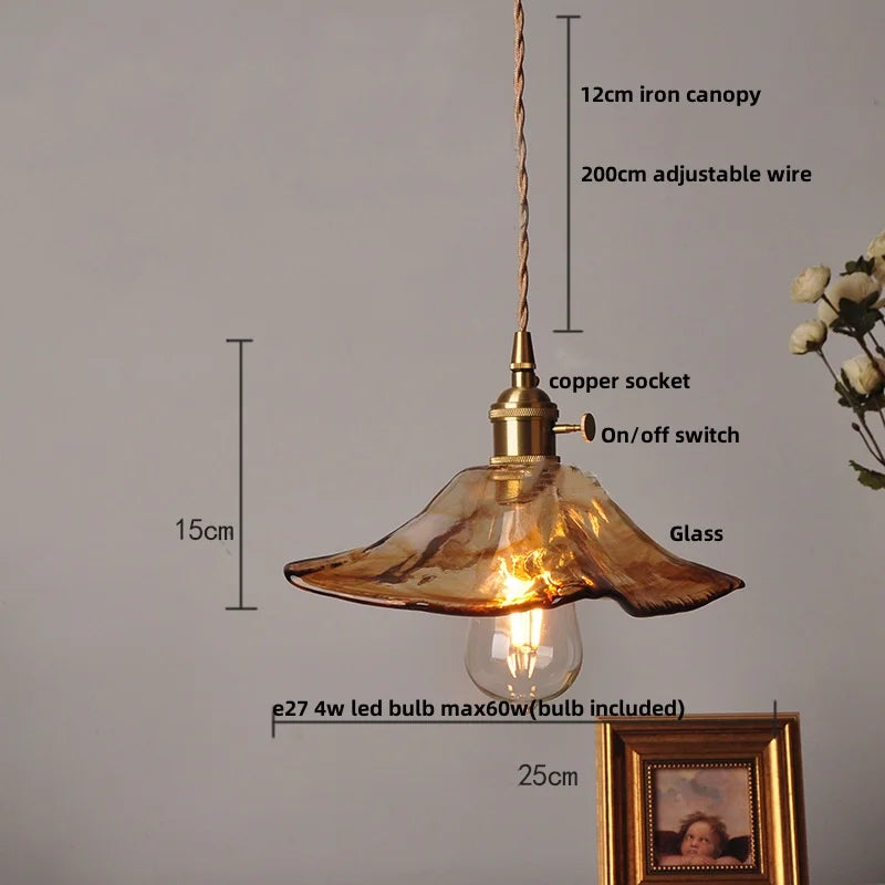 DecorBites™ Amber Glass Pendant Light with Adjustable Wire for Dining Room and Kitchen
