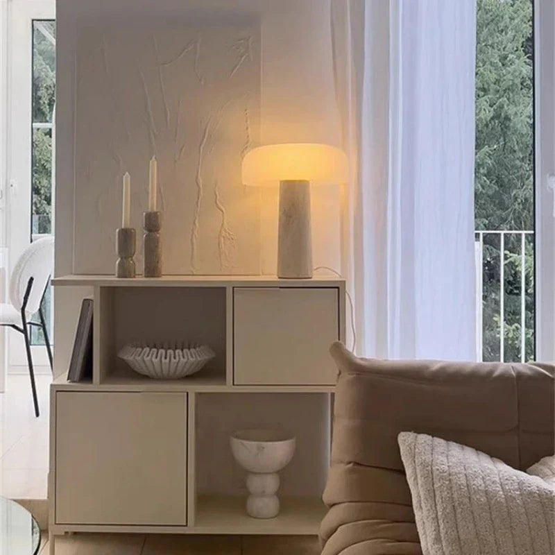 DecorBites™ Cream Marble Table Lamp: Modern LED Bedroom Lighting Fixture