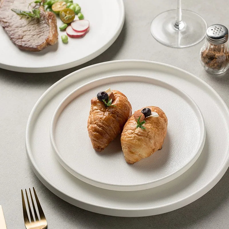 DecorBites™ Black Ceramic Dinner Plate Steak Salad Lunch Plate Tray - Hotel Restaurant Tableware