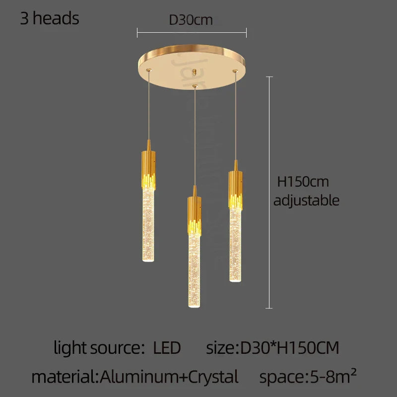 DecorBites™ Gold Crystal LED Chandelier: مصابيح غرفة طعام عصرية، إضاءة سقف معلقة للمطبخ