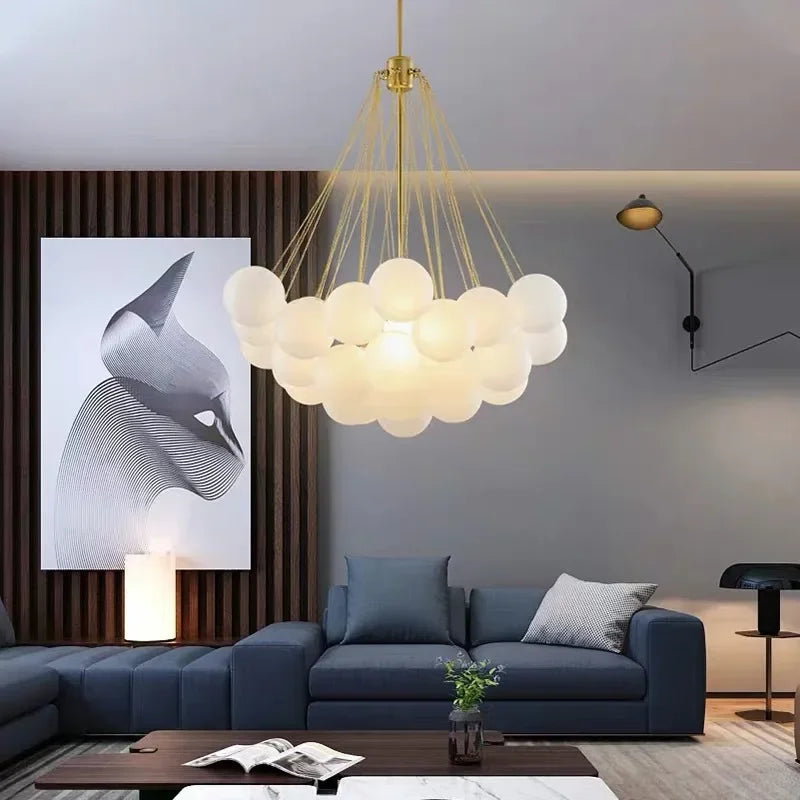 DecorBites™ Glass Chandelier: Nordic 19/37 Ball LED Lighting, Black Gold Pendant for Home Décor