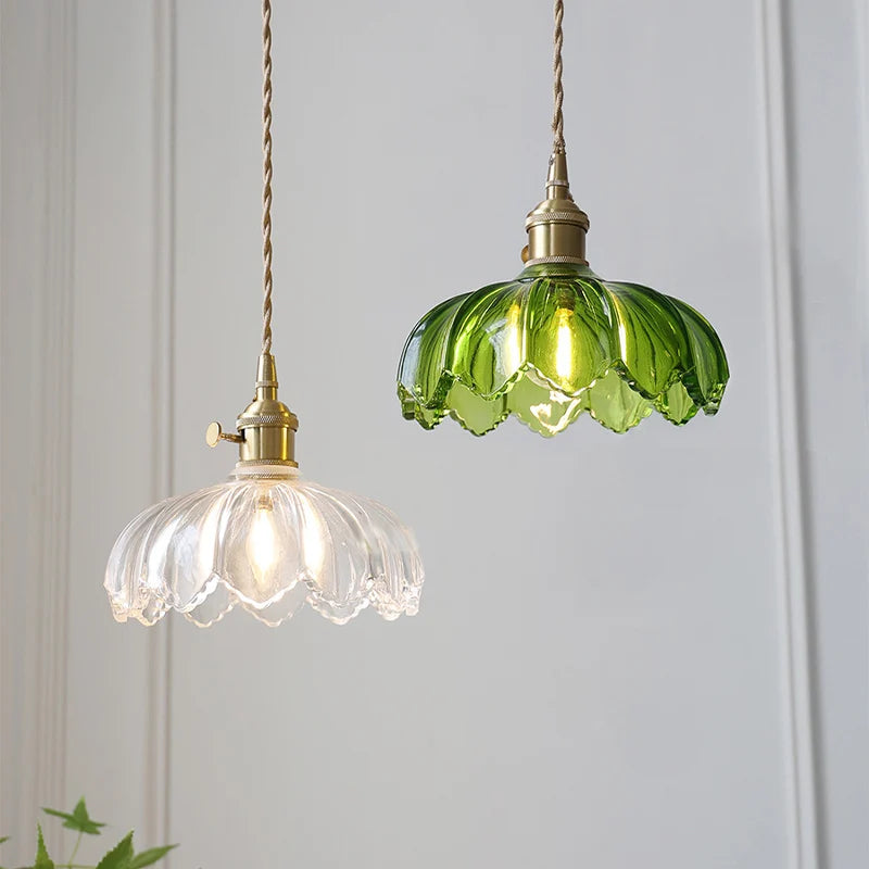 Vintage Shanghai Glass Pendant Light in Green or White