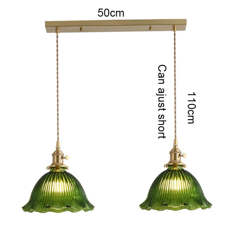 Korean Retro Glass Pendant Light With Wood Accent