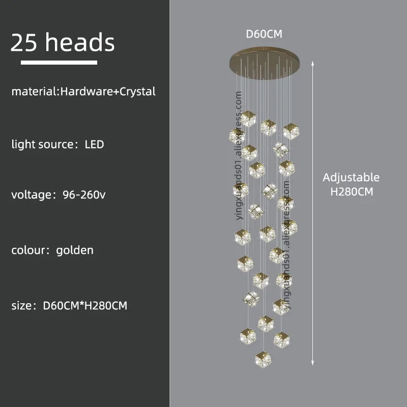 DecorBites™ Crystal Modern Chandelier for Living Room Luxury Loft LED Lighting Staircase Chandelier