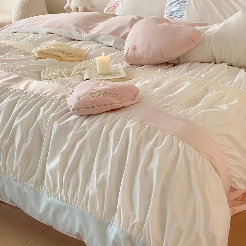 طقم أغطية سرير DecorBites™ من القطن المغسول على شكل قلب - غطاء لحاف، غطاء سرير، أغطية وسائد