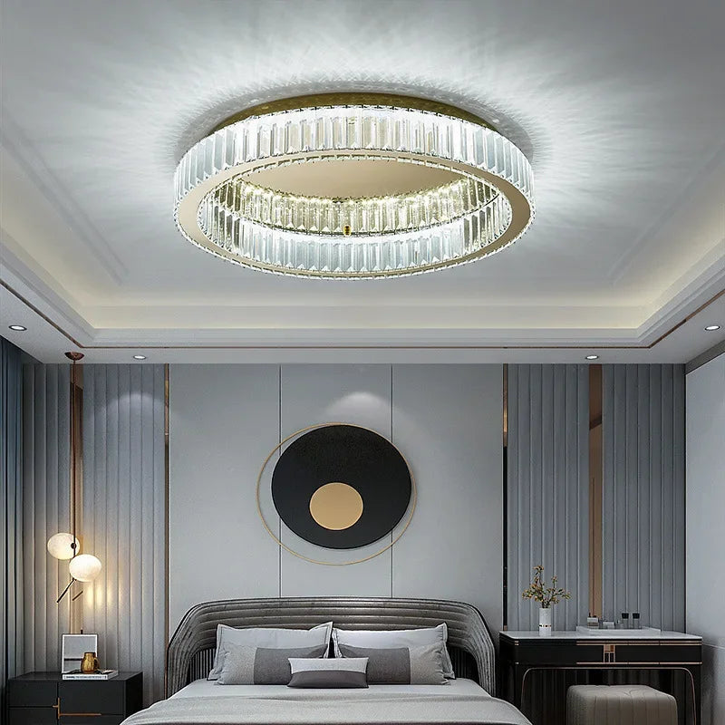 DecorBites™ Crystal Circle Chandelier: Modern Nordic LED Ceiling Lamp for Living Room, Bedroom, Study
