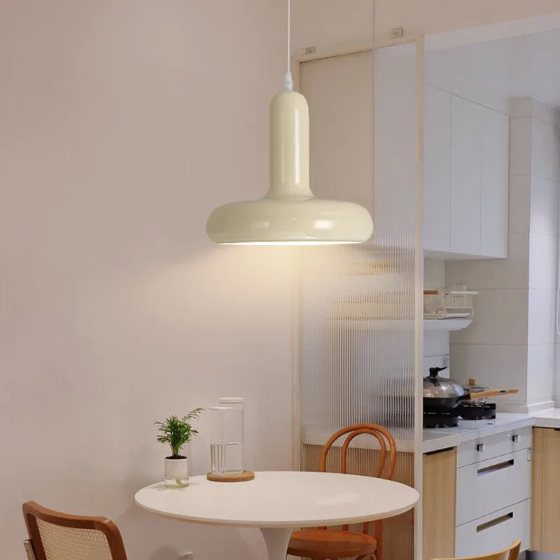 Nordic Cream Mushroom Pendant Light in Painted Aluminum
