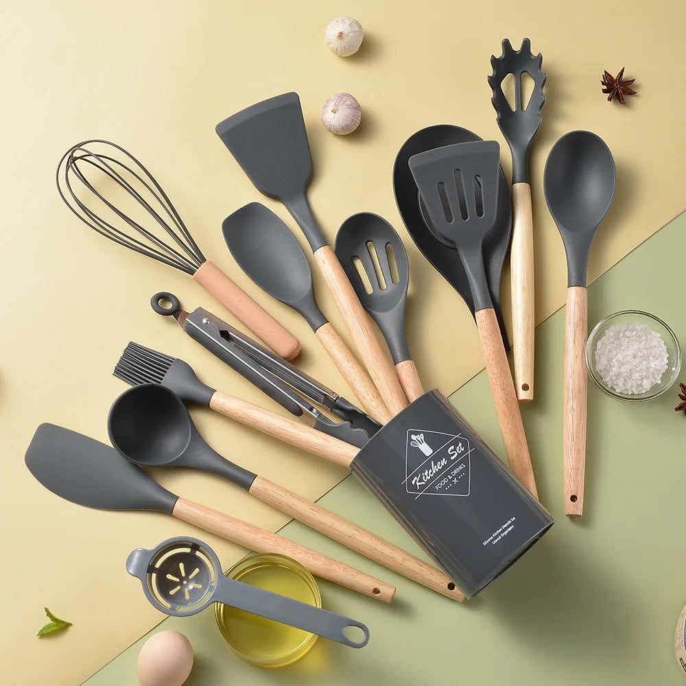 DecorBites™ 14-Piece Silicone Kitchen Utensil Set with Storage Box | Heat-Resistant Cooking Tools