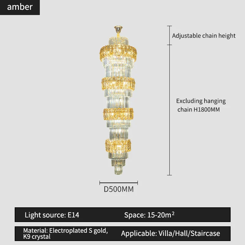 DecorBites™ Elegant Crystal Hollow Long Chandelier for Duplex Living Room and Stairwell
