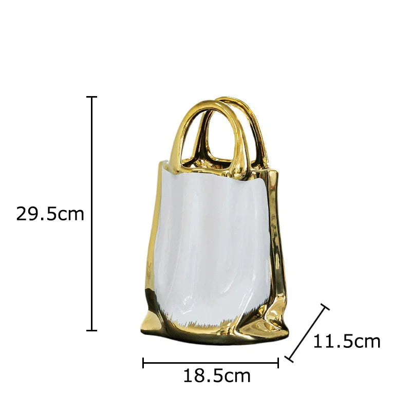 DecorBites™ Golden Handbag Ceramic Vase for Stunning Flower Arrangements