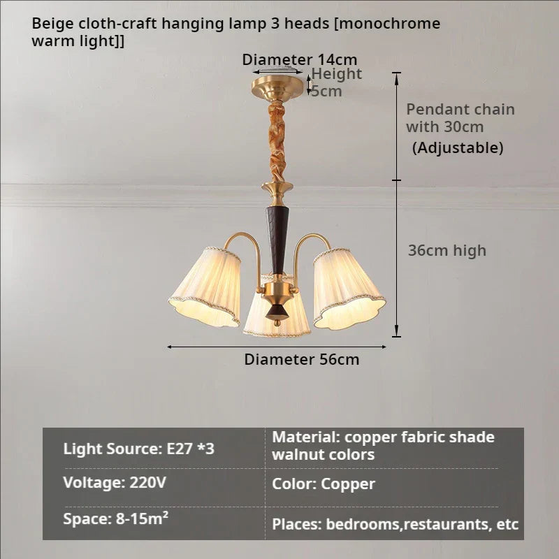 DecorBites™ Antique Copper Chandelier for Retro American Country Living Room and Dining Room