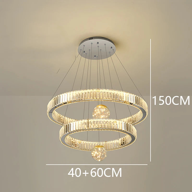 Modern Crystal Ring Staircase Chandelier Pendant Light