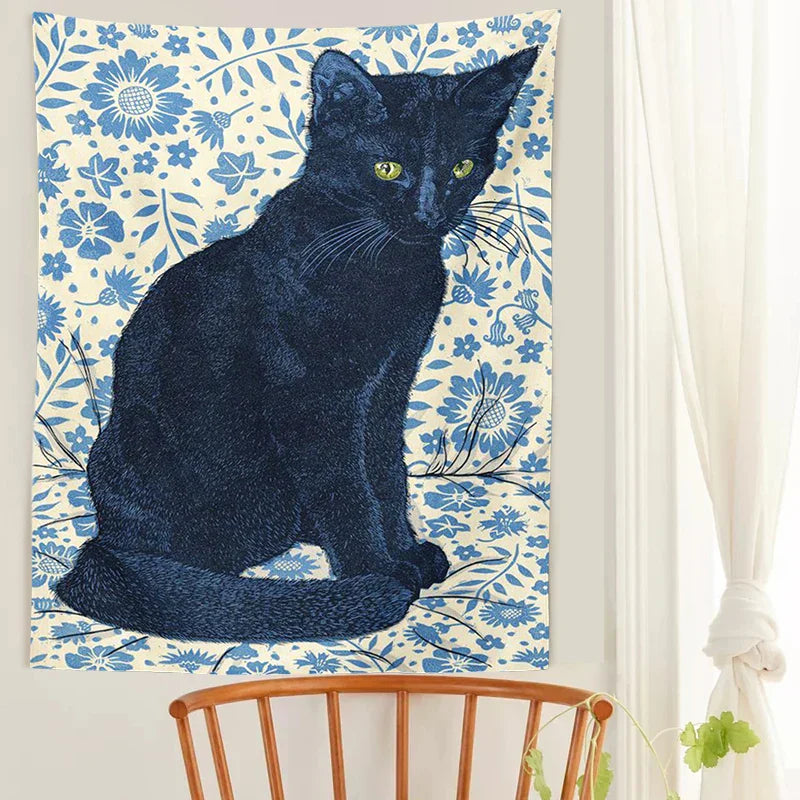 DecorBites™ Black Cat Tapestry Wall Hanging: Tarot Witchcraft Baphomet Occult Home Decor
