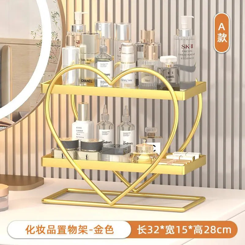 DecorBites™ Golden Makeup Organizer Skin Care Products Dresser & Bathroom Shelf