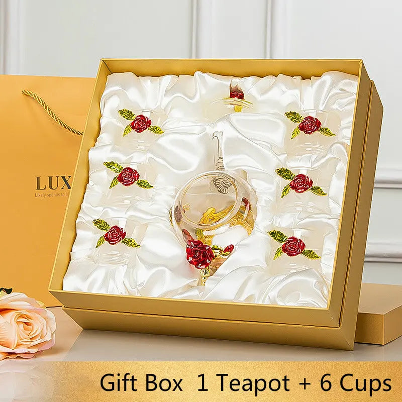 طقم إبريق شاي DecorBites™ Daisy زجاجي مطلي بالمينا والكريستال للمشروبات الساخنة والباردة