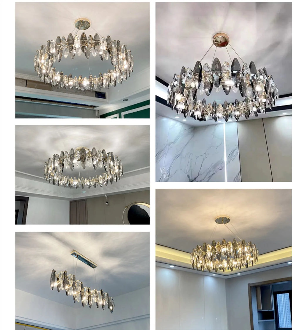 2024 DecorBites™ Ash Crystal Ceiling Chandeliers, Modern Living Room Pendant Lamps, Home Decor Lighting