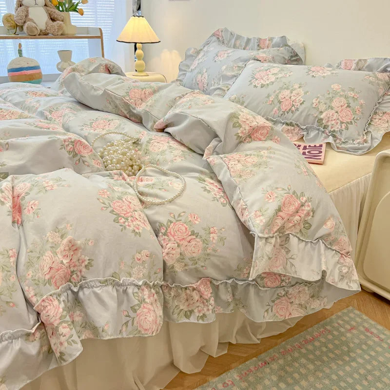 طقم مفروشات دانتيل من DecorBites™: تصميم مطبوع، حجم كوين مفرد، غطاء لحاف مريح، ملاءة مثبتة، كيسان وسادة