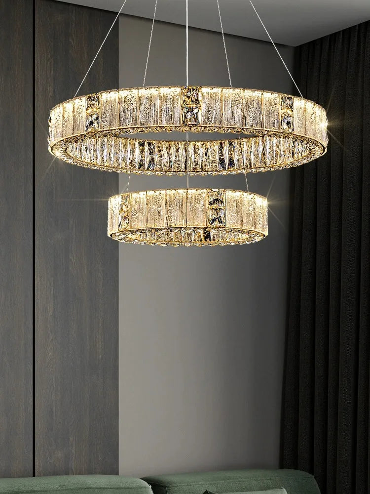 DecorBites™ Crystal Glass Chandelier: Big Round Luxury LED Ceiling Hanging Lamps for Home Decor.