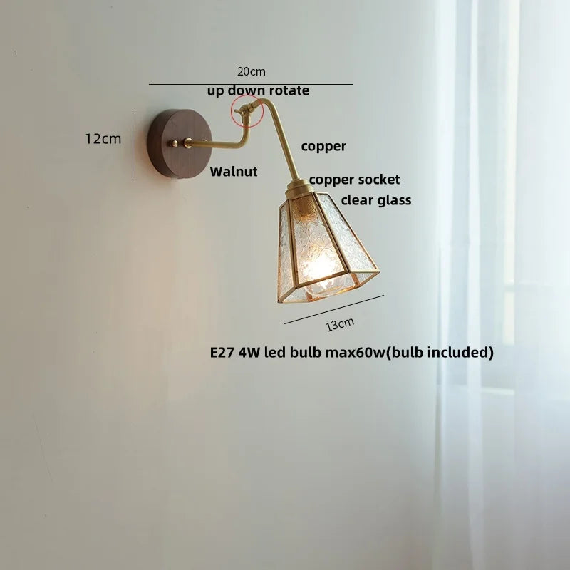 DecorBites™ Copper Glass Wall Sconce Amber LED Rotate Modern Bathroom Mirror Light
